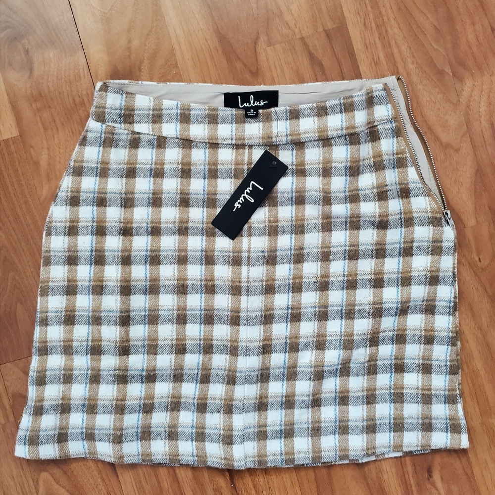 Lulus plaid 100% polyester skirt with side zipper